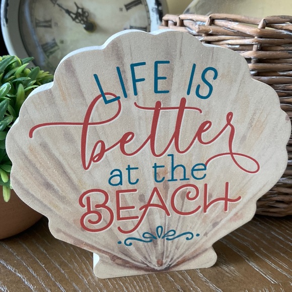 Other - Rustic Whitewashed Wood Coastal Nautical Life is Better Beach Seashell Sign